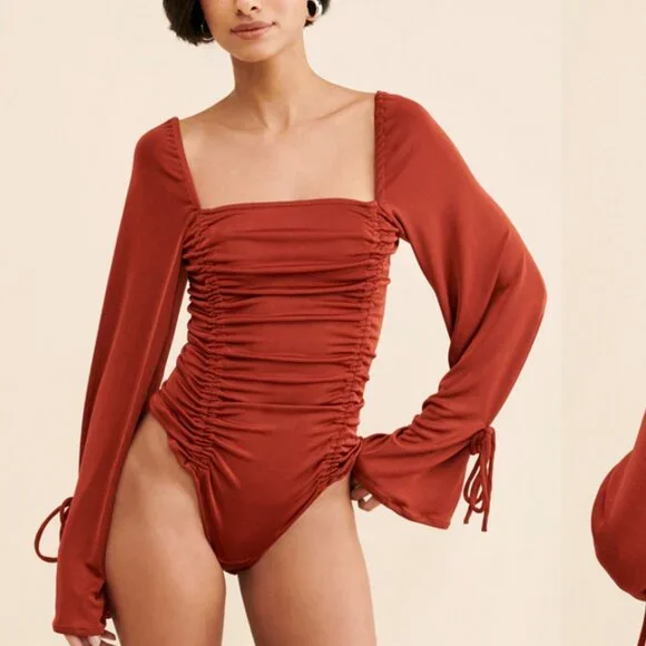 NWT Intimately Free People Meant To Be Women's Ruched Long Sleeve Bodysuit sz L - Picture 11 of 11